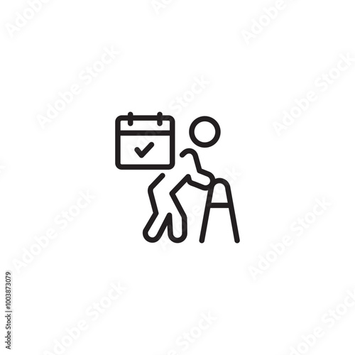 Decrepit old people check medicine icon. Hour pills treatment, ingestion tablets reminder Editable stroke.