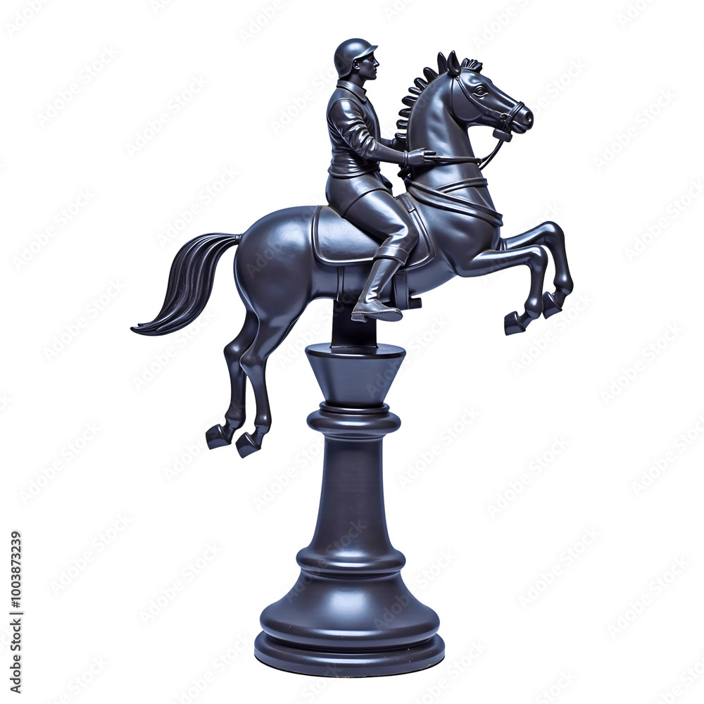 Knight on a Chess Piece: Dark Gray Metallic Horseman Figurine Knight on a Chess Piece: Dark Gray Metallic Horseman Figurine