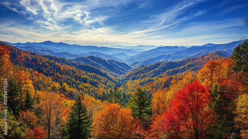 Vibrant Mountain Landscape with Autumn Trees Vibrant Mountain Landscape with Autumn Trees
