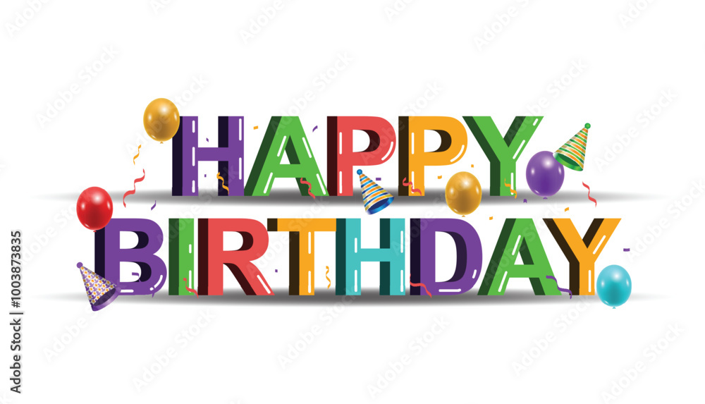 Fototapeta premium 3D text Happy Birthday Banner Background. vector illustration 
