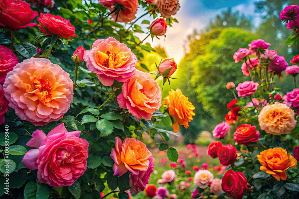 A whimsical rose bush blooms, echoing the Lady of Shalott, nestled in a lush garden, exuding dreamy vibes with every petal's enchanting whisper. A whimsical rose bush blooms, echoing the Lady of Shalott, nestled in a lush garden, exuding dreamy vibes with every petal's enchanting whisper.