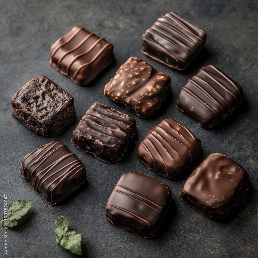 Gourmet Chocolate Candies A Delightful Top View Arrangement on a Textured Background Gourmet Chocolate Candies A Delightful Top View Arrangement on a Textured Background
