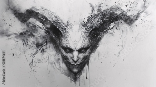 Sketch of a demon head with a ghastly appearance, ideal for spiritual and horror art