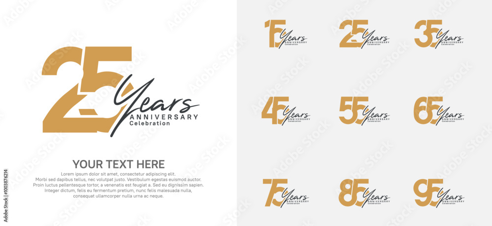 Fototapeta premium Anniversary logo set vector design, brown color for celebration event