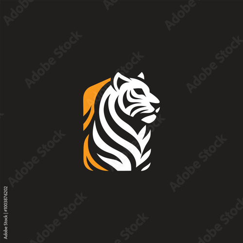 Elegant Tiger Logo. A logo with a dashing and elegant tiger concept, reflects strength and courage, minimalist design, and is suitable for various media and related businesses. photo