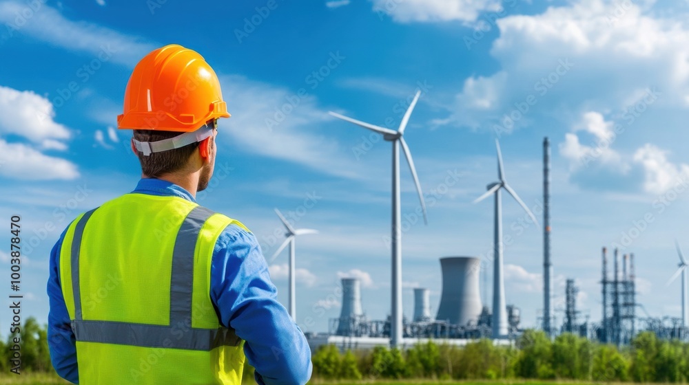 Worker Observing Renewable Energy Landscape Worker Observing Renewable Energy Landscape