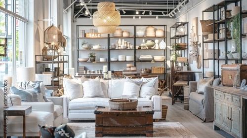 Home decor boutique front display Sale on chic furniture and decor items