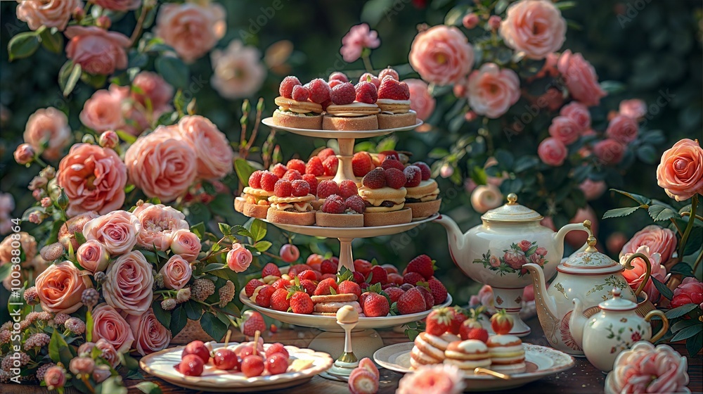 Elegant Garden Tea Party with Floral Decor and Strawberry Desserts Elegant Garden Tea Party with Floral Decor and Strawberry Desserts