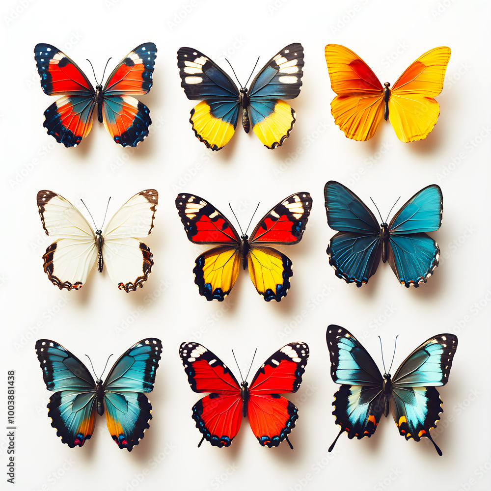 Colorful Variety of Butterflies Displayed on White Background Colorful Variety of Butterflies Displayed on White Background