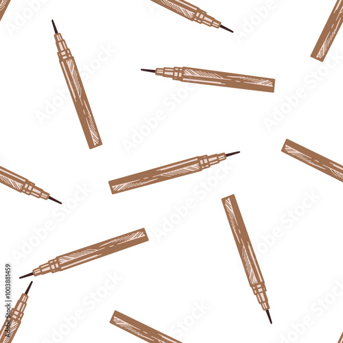 Flat style liquid eyeliner, beauty cosmetic element, self care seamless pattern. Illustration for beauty salon, cosmetic store, makeup design. Doodle sketch style.