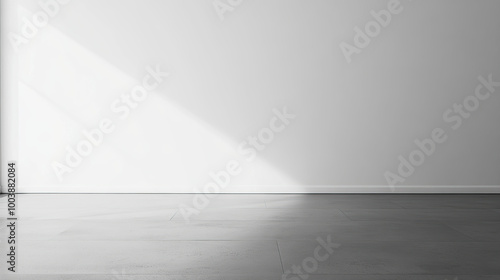 Minimalist plain white wall background with a grey floor, an empty room mockup template