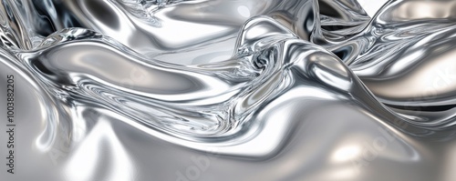 Flowing silver liquid waves, abstract metallic