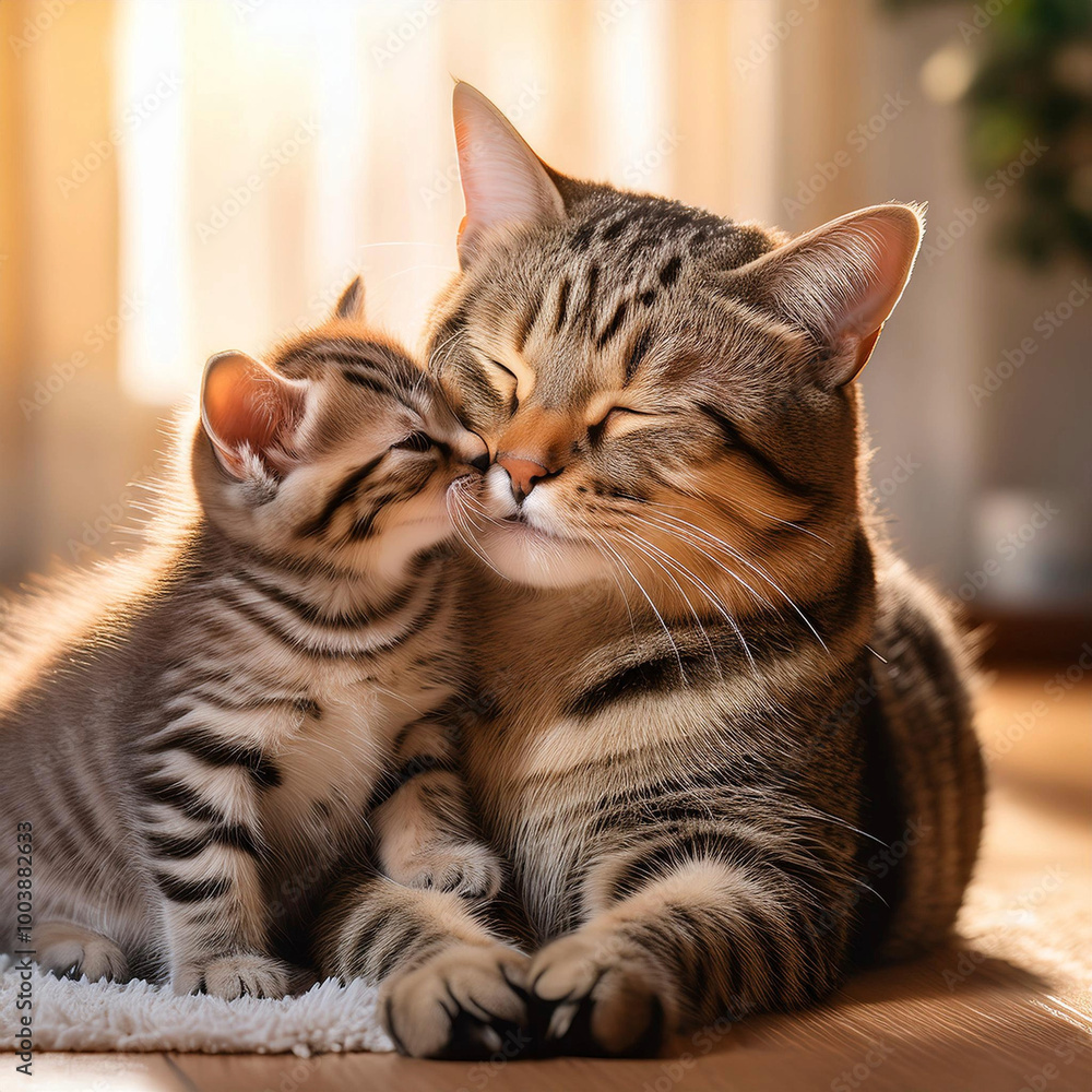 Love between a mother cat and her kitten Love between a mother cat and her kitten