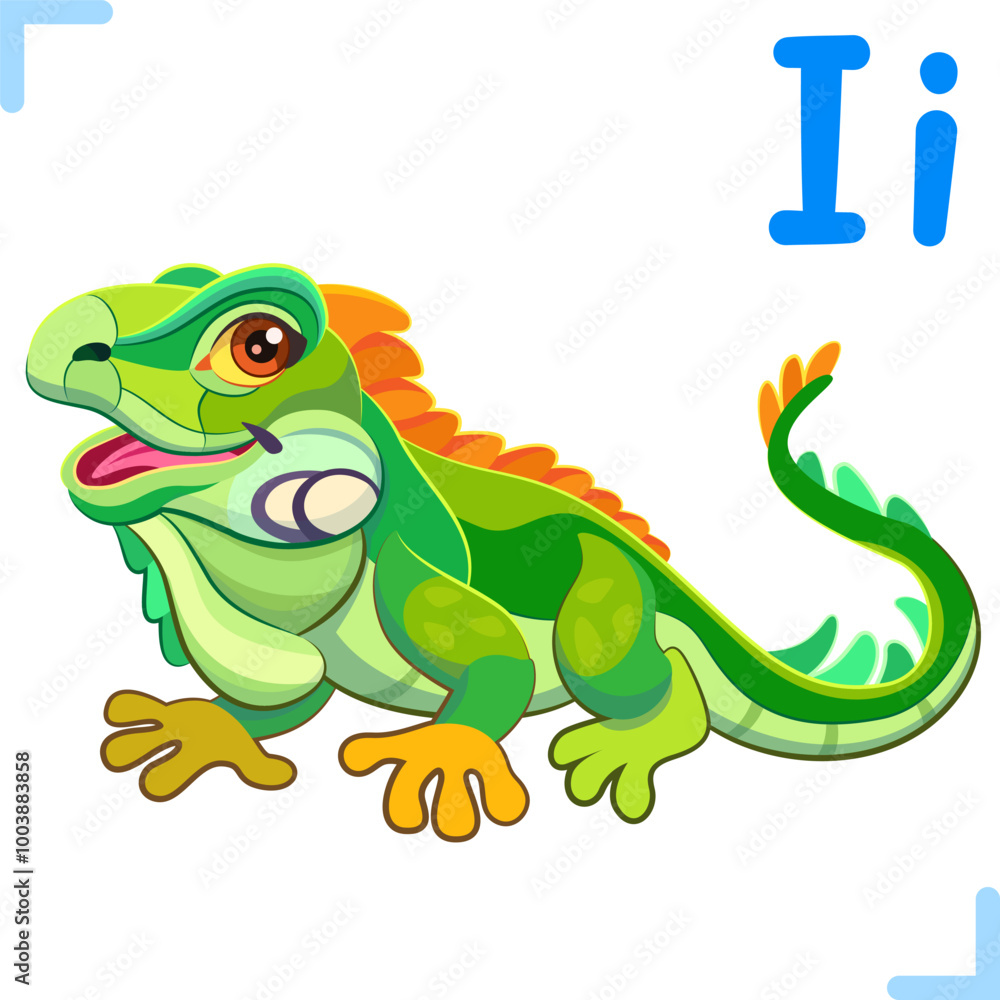 Vector cartoon illustration of iguana with letter Vector cartoon illustration of iguana with letter