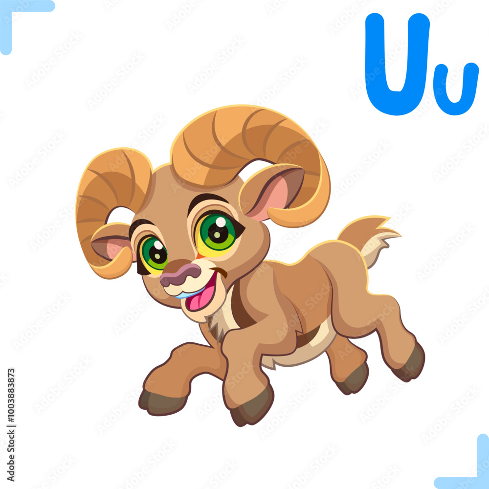 Naklejka premium Vector cartoon illustration of urial with letter 