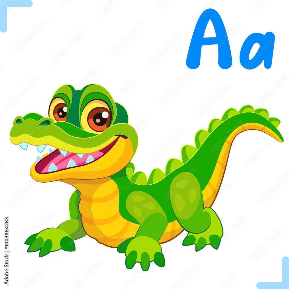 Fototapeta premium Vector cartoon illustration of an alligator with letter 