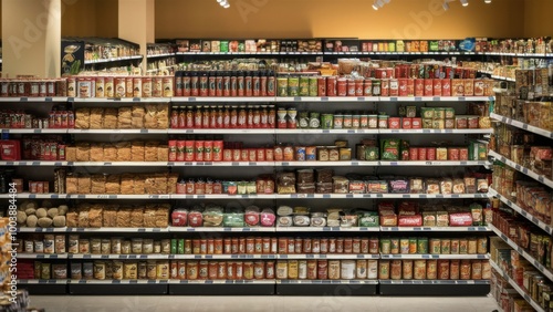Wallpaper Mural Grocery store aisle with bright produce neatly displayed. Clean, organized supermarket environment, perfect for retail or food shopping themes Torontodigital.ca