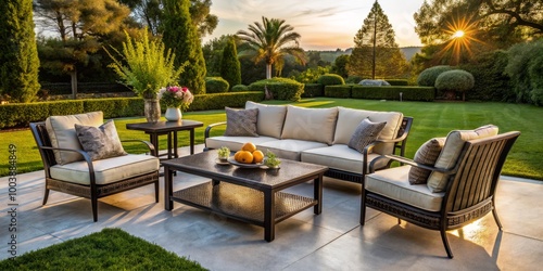 Luxurious outdoor furniture rental designed for upscale garden spaces and stylish patio environments, elevating your