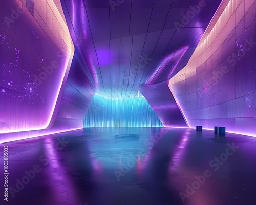 Glowing Bioluminescent Concert Hall Surreal Futuristic Architecture with Vibrant Neon Lights and Reflections