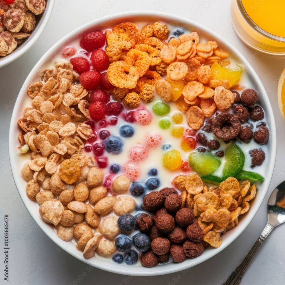 Corn flakes bowl. Cereal on breakfast. Corn flakes bowl. Cereal on breakfast.