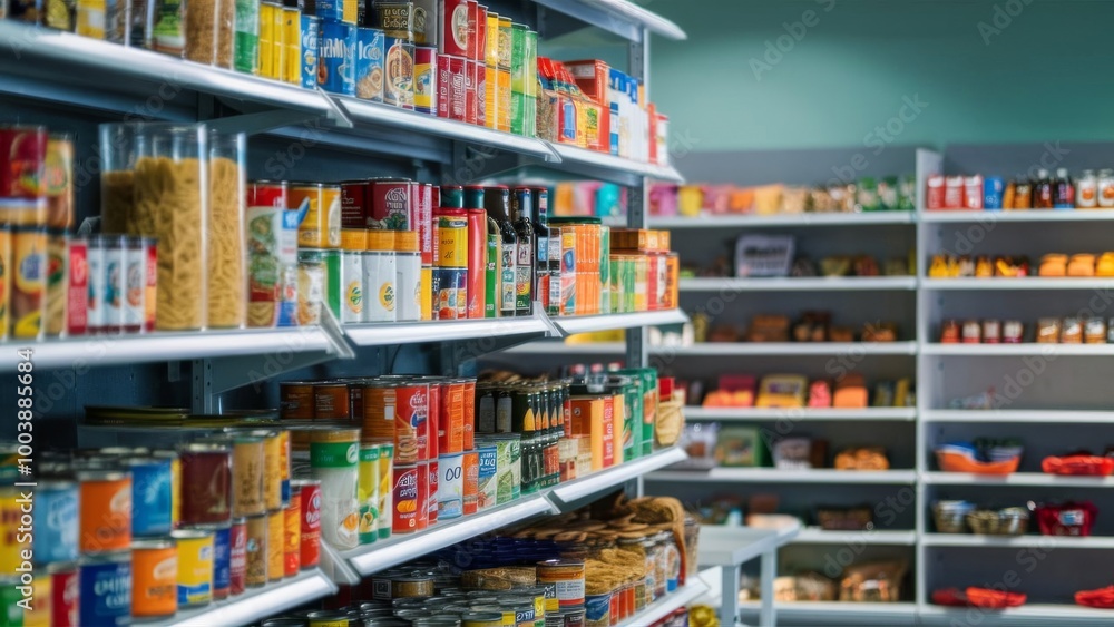 Grocery store aisle with bright produce neatly displayed. Clean, organized supermarket environment, perfect for retail or food shopping themes Grocery store aisle with bright produce neatly displayed. Clean, organized supermarket environment, perfect for retail or food shopping themes