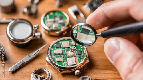 Intricate Smartwatch Teardown: Watchmaker Using Tools to Inspect Parts