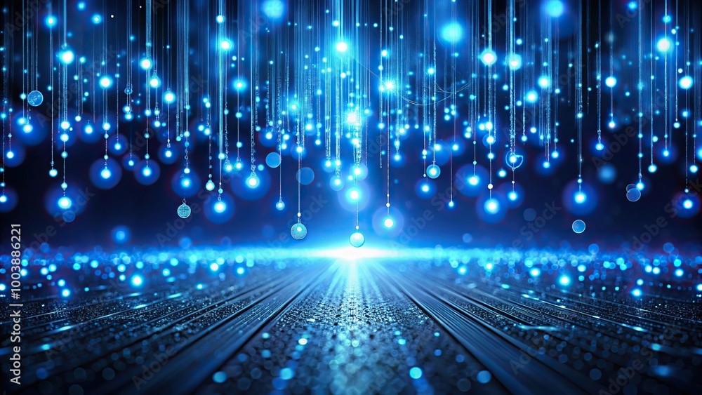 Low angle view of blue and black background with glowing lights Low angle view of blue and black background with glowing lights