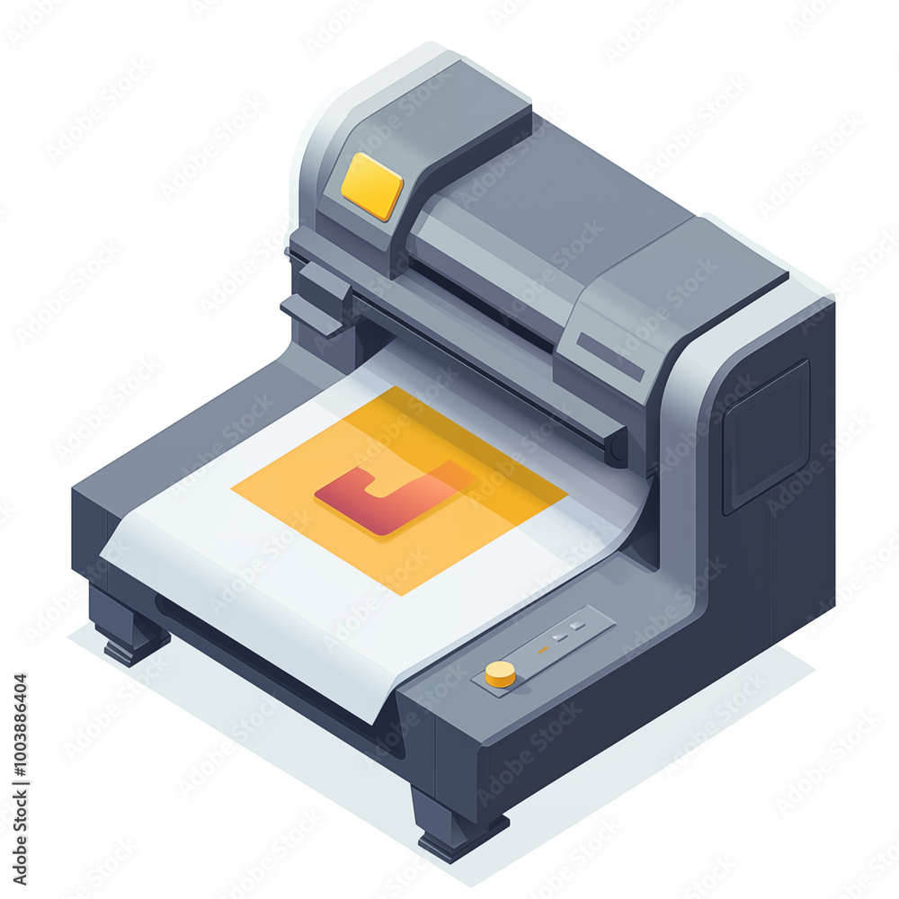 3D cartoon Isometric ICONS, a printing machine in print on a white background. Wide format printing 3D cartoon Isometric ICONS, a printing machine in print on a white background. Wide format printing