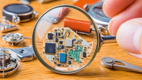  Detailed Smartwatch Teardown Showing Circuit Boards, Sensors, and Battery magnifier