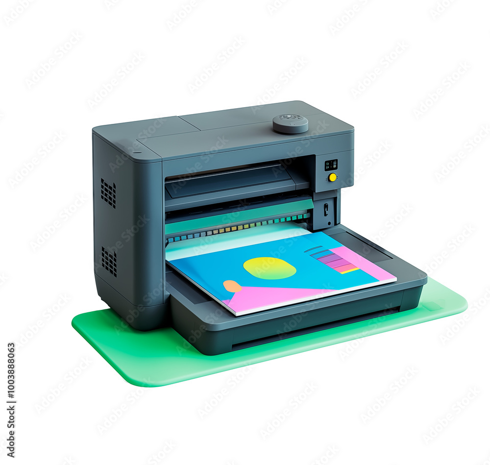 3D cartoon Isometric ICONS, a printing machine in print on a white background. Wide format printing 3D cartoon Isometric ICONS, a printing machine in print on a white background. Wide format printing