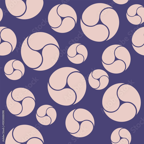 Geometric seamless pattern with figures like three drops in a circle. Repeating background. Vector illustration. Elegant design for home textiles, interiors, linens, cotton fabric, wrapping paper.