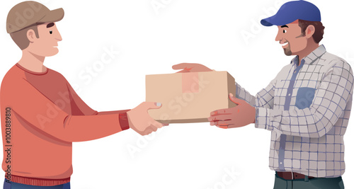 Delivery man giving cardboard box to customer