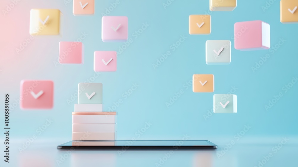 A digital tablet displaying a checklist app, with folders and subfolders, each with checkmarks, representing an organized system. A digital tablet displaying a checklist app, with folders and subfolders, each with checkmarks, representing an organized system.