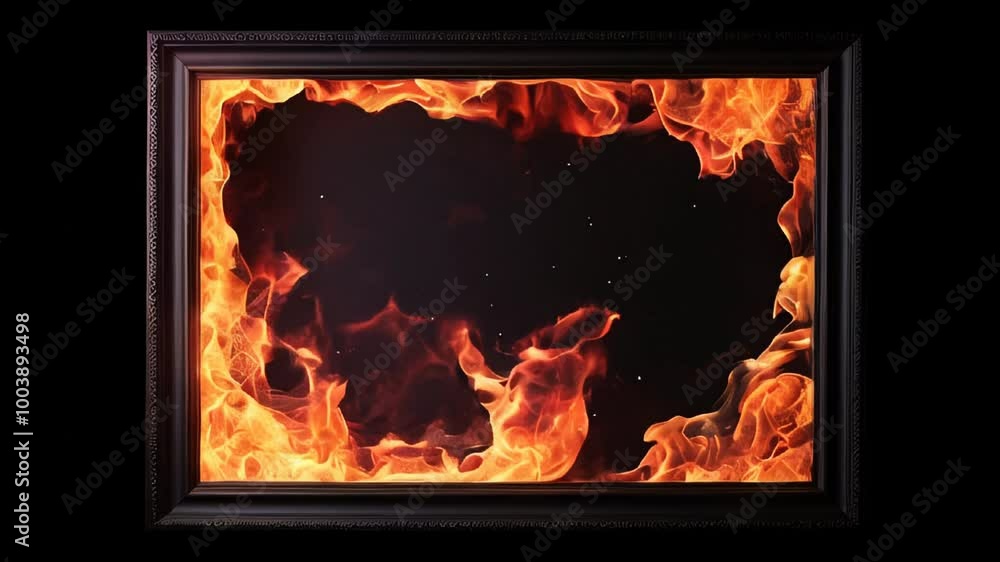 Rectangular wooden frame made of flames Rectangular wooden frame made of flames