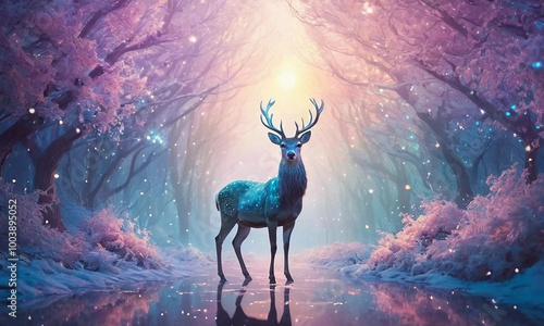 Happy Christmas and New Year, crystal deer