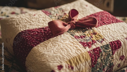 Cozy Quilt with Burgundy Satin Bow