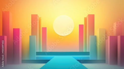 A colorful abstract background with a stage and some stairs, AI