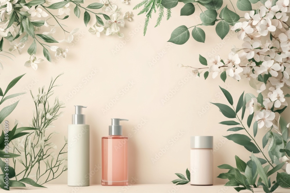 stylish skincare ad with simple plant drawings in gentle pastel shades stylish skincare ad with simple plant drawings in gentle pastel shades