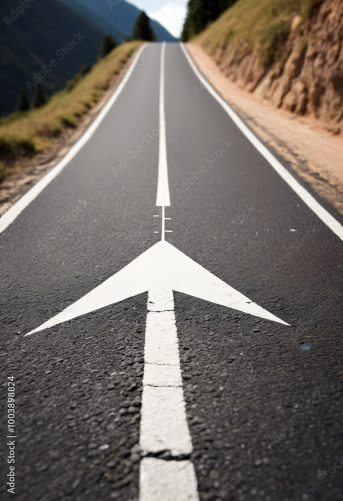 an arrow on the road leading uphill showing the path to success an arrow on the road leading uphill showing the path to success