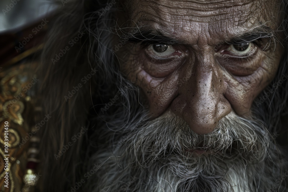 Portrait of Elderly Man with Long White Beard and Reflective Eyes, Symbolizing Wisdom and Spiritual Reflection Portrait of Elderly Man with Long White Beard and Reflective Eyes, Symbolizing Wisdom and Spiritual Reflection