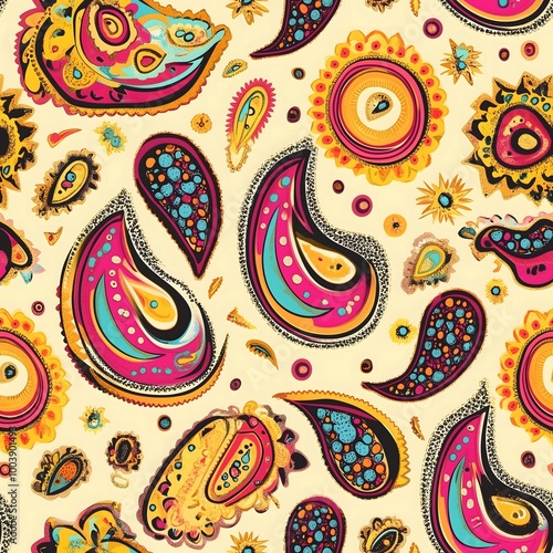 Pink paisley seamless vector pattern, floral wallpaper design with flower ornaments, vintage oriental art texture for fabric decoration