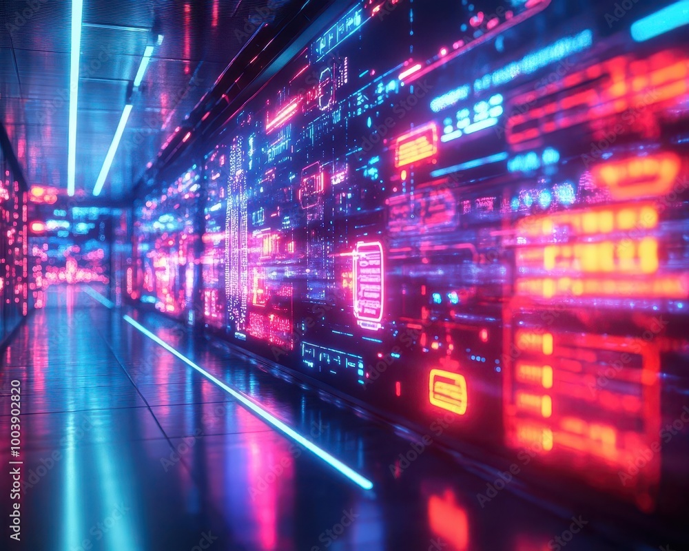 Air travel journey in a futuristic neon-lit airport with glowing holographic boarding passes Futuristic Neon High Detail Air travel journey in a futuristic neon-lit airport with glowing holographic boarding passes Futuristic Neon High Detail