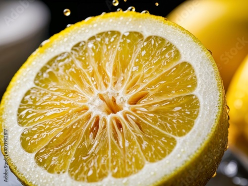 Close-up of a cut lemon, showcasing the juiciness and texture of the pulp