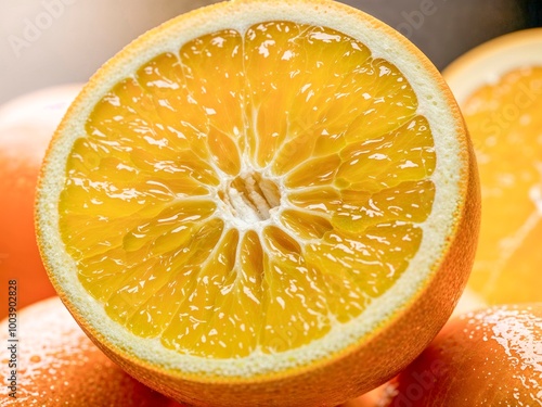 Close-up of a cut orange, showcasing the juiciness and texture of the pulp