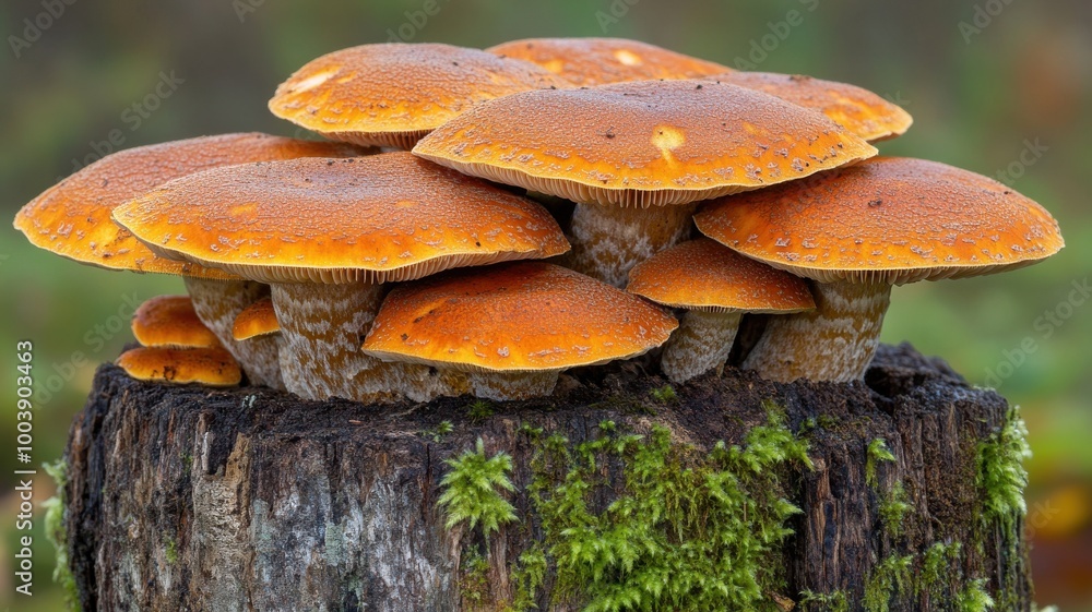 Mushrooms growing on a log in a natural setting, showcasing vibrant colors. Mushrooms growing on a log in a natural setting, showcasing vibrant colors.