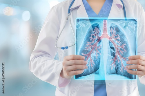 Doctor hold lungs model, x-ray roentgen examination of pneumonia, lung problem or disease concept, asthma or infection