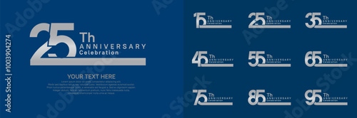 Anniversary logo set vector design, silver color for celebration event