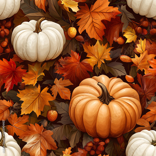 Happy thanksgiving day seamless pattern with fall foliage - background