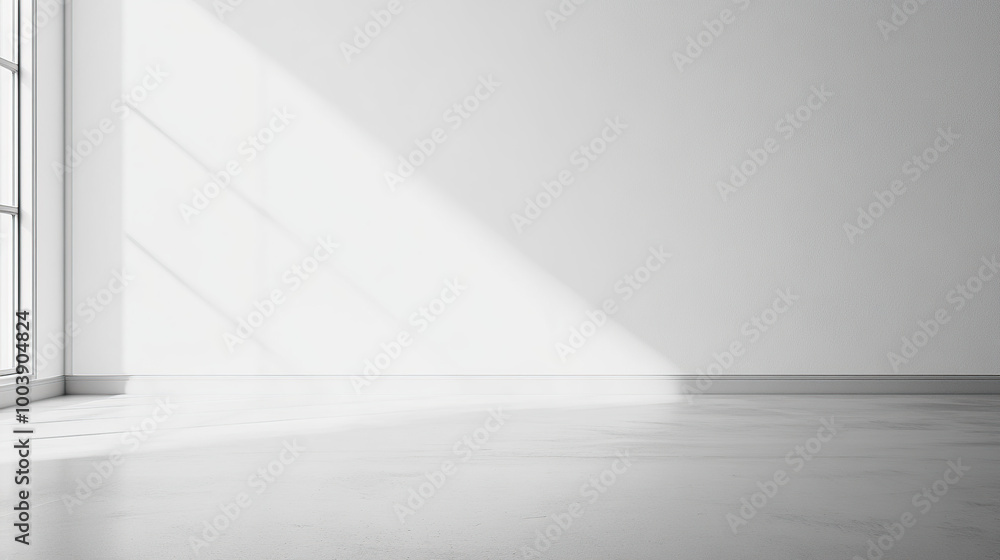Minimalist plain white wall background with a grey floor, an empty room mockup template Minimalist plain white wall background with a grey floor, an empty room mockup template