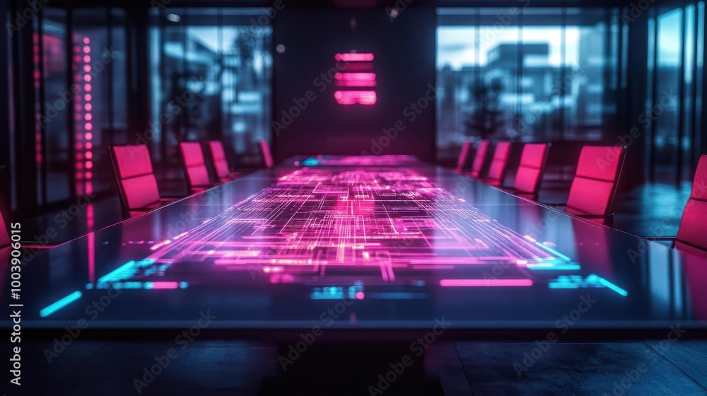 Business leadership in a futuristic boardroom with glowing digital strategy maps Futuristic Hologram Minimalist Business leadership in a futuristic boardroom with glowing digital strategy maps Futuristic Hologram Minimalist